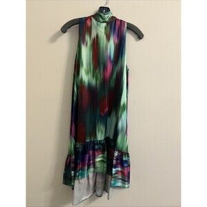 Belle Badgley Mischka Womens Hadley Printed Mock Neck Bow High Low Dress Size 4